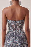 Grijs Bodycon strapless korset met gerimpelde pailletten en bloemen korte homecomingjurk