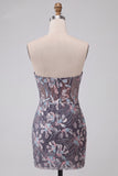 Grijs Bodycon strapless korset met gerimpelde pailletten en bloemen korte homecomingjurk