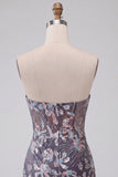 Grijs Bodycon strapless korset met gerimpelde pailletten en bloemen korte homecomingjurk