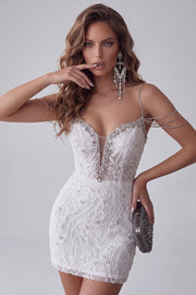 Witte Off-the-shoulder Bodycon Korte Homecoming-jurk met strassstenen