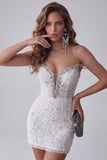 Witte Off-the-shoulder Bodycon Korte Homecoming-jurk met strassstenen