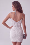 Witte Off-the-shoulder Bodycon Korte Homecoming-jurk met strassstenen