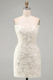 Ivory Sweetheart Short Bodycon Homecoming Jurk met pailletten