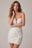 Ivory Sweetheart Short Bodycon Homecoming Jurk met pailletten