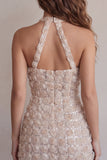 Champagne halter neck korte bodycon bloemen homecomingjurk met pailletten