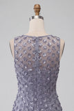 Stoffige lavendelkleurige ronde hals bodycon korte bloemen homecoming jurk met veer