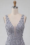 Stoffy lavendel bloemen V-hals bodycon korte homecomingjurk met veer