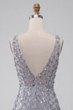 Stoffy lavendel bloemen V-hals bodycon korte homecomingjurk met veer