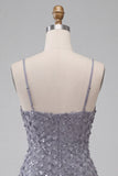 Bodycon Dusty Lavendel Bloemen Spaghetti Bandjes Korte Homecoming Jurk met ruches