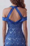 Koninklijk blauwe halter hals bodycon korte homecomingjurk met pailletten
