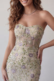 Sweetheart Dusty Sage Bodycon Floral Transparant Korset Korte Homecoming Jurk met kralen