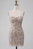 Sweetheart Dusty Sage Bodycon Floral Transparant Korset Korte Homecoming Jurk met kralen