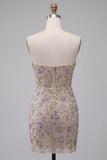 Sweetheart Dusty Sage Bodycon Floral Transparant Korset Korte Homecoming Jurk met kralen