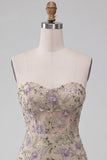 Sweetheart Dusty Sage Bodycon Floral Transparant Korset Korte Homecoming Jurk met kralen
