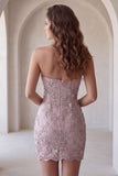 Strapless Bodycon Parel Bloemen Rimpelende Korte Homecoming Jurk met kralen