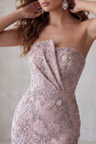 Strapless Bodycon Parel Bloemen Rimpelende Korte Homecoming Jurk met kralen
