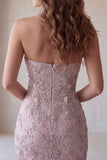 Strapless Bodycon Parel Bloemen Rimpelende Korte Homecoming Jurk met kralen