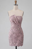 Strapless Bodycon Parel Bloemen Rimpelende Korte Homecoming Jurk met kralen