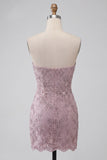 Strapless Bodycon Parel Bloemen Rimpelende Korte Homecoming Jurk met kralen