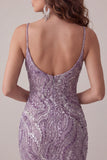 Lila bodycon spaghettibandjes korte homecomingjurk met pailletten
