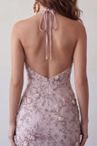 Fog Halter Neck Bodycon Parel Bloemen Korte Homecoming Jurk met kralen