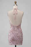 Fog Halter Neck Bodycon Parel Bloemen Korte Homecoming Jurk met kralen