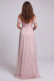 Lichtroze gerimpelde zeemeermin off-the-shoulder formele jurk met ruches