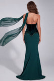 Donkergroene meermin-kralen, strapless korset formele jurk met halsdoek