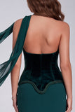 Donkergroene meermin-kralen, strapless korset formele jurk met halsdoek