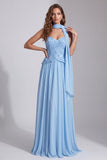 Hemelsblauwe, strapless pailletten A-lijn formele jurk met halsdoek