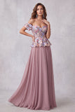 Vintage Mauve 3D Bloemapplicaties A-lijn off-the-shoulder formele jurk