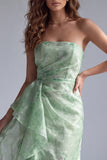 Groene strapless gerimpelde bloemenzeemeermin formele jurk met ruches