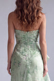 Groene strapless gerimpelde bloemenzeemeermin formele jurk met ruches