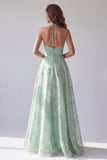 Groene halter bloemen A-lijn organza lange formele jurk