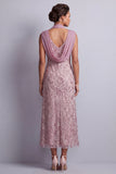 Vintage Mauve halter hals schede pailletten met bloemen lange moeder van de bruid jurk