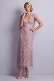 Vintage Mauve halter hals schede pailletten met bloemen lange moeder van de bruid jurk