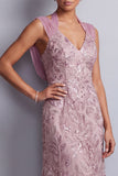 Vintage Mauve halter hals schede pailletten met bloemen lange moeder van de bruid jurk