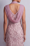 Vintage Mauve halter hals schede pailletten met bloemen lange moeder van de bruid jurk