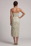Stoffige salie strapless bodycon gerimpelde pailletten bloemenjurk moeder van de bruid met sjerp