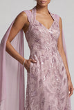 Misthals met pailletten A-lijn bloemen midi jurk Mother of the Bride met cape mouwen