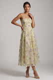 A-lijn stoffige salie strapless pailletten met bloemen midi moeder van de bruid jurk
