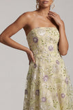 A-lijn stoffige salie strapless pailletten met bloemen midi moeder van de bruid jurk