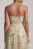 A-lijn stoffige salie strapless pailletten met bloemen midi moeder van de bruid jurk