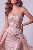 Zeemeermin Blush Sweetheart Bloemenpailletten Veter Achterste Verkverkiezingsjurk Ruffle Overrok