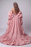 Sweetheart Roze Zeemeermin Korset Pailletten Lange Pageant Jurk met ruchesleep