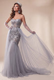 Sweetheart Stoffige Blauwe Pailletten Zeemeermin Lange Pageant Jurk met Sleep