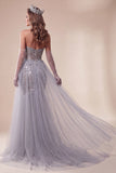 Sweetheart Stoffige Blauwe Pailletten Zeemeermin Lange Pageant Jurk met Sleep