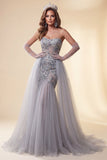 Sweetheart Stoffige Blauwe Pailletten Zeemeermin Lange Pageant Jurk met Sleep