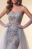Sweetheart Stoffige Blauwe Pailletten Zeemeermin Lange Pageant Jurk met Sleep