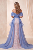 Blauwe en roze off-the-shoulder pailletten zeemeermin lange verkiezing jurk met sleep